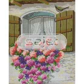 stramin + garnpaket, bloemenvenster (100% wolle)