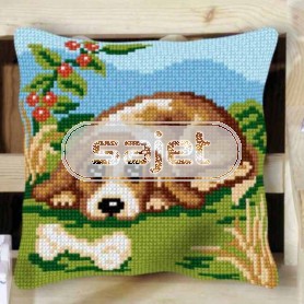kreuzstichkissen hond met bot