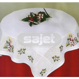 decke kaarsen met bloemen, wit mit aida kante