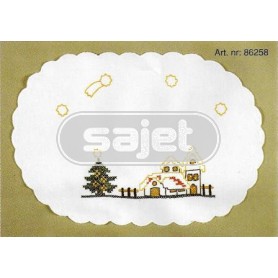 kreuz/stielstichdeckchen dorp in kerstsfeer, wit