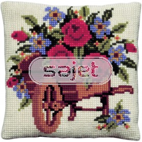 kreuzstichkissen kruiwagen met bloemen