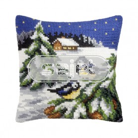 kreuzstichkissen wintertafereel, twee vogels