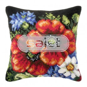 kreuzstichkissen bloemen op zwart