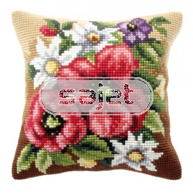 kreuzstichkissen anemonen met bloemen