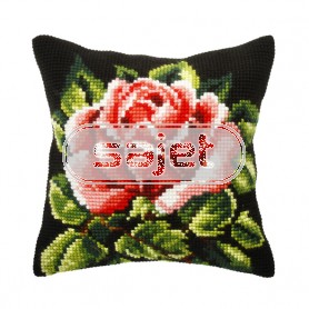 kreuzstichkissen rode roos op zwart