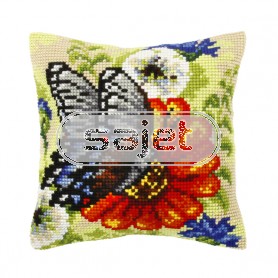 kreuzstichkissen vlinder met gerbera
