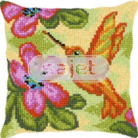 kreuzstichkissen kolibri met bloemen