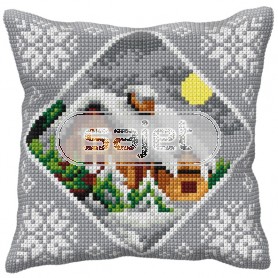 kreuzstichkissen huis in wintersfeer