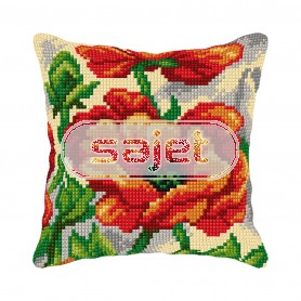 kreuzstichkissen klaproos close-up