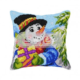 kreuzstichkissen sneeuwpop met cadeautjes
