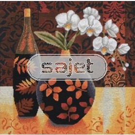 stickpackung stilleben, vaas/bloemen met fles
