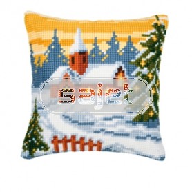 kreuzstichkissen kerk in wintersfeer