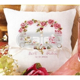 stickpackung hochzeitringkissen, bloemenhart (ecru)