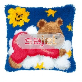 knüpfkissen teddybeer op wolk, rose