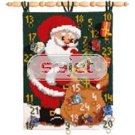 kreuzstichwandbehang kerstman deelt uit…