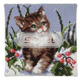 kreuzstichkissen poes in wintersfeer
