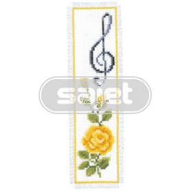 stickpackung lesezeichen, gele roos met muzieknoot