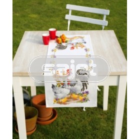 läufer haan, kip met kuikens, wit auf aida