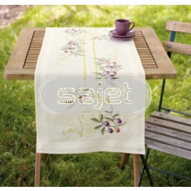 kreuzstichläufer olijven, ecru