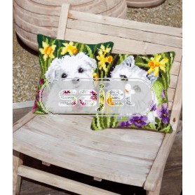 kreuzstichkissen westie in narcissenveld