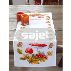 läufer paddenstoelen in herfstsfeer, wit auf aida