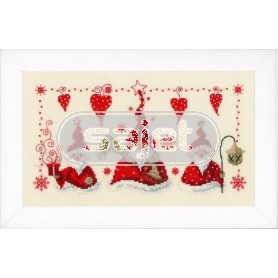 stickpackung drie kerstmannen met cadeautje, sjaal en lantaarn