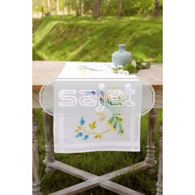 kreuzstichläufer pauwen met bloemen, wit