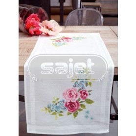 kreuzstichläufer bloemenkrans, wit