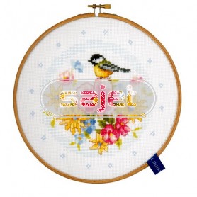 stickpackung pimpelmees met bloemen (incl. stickring)