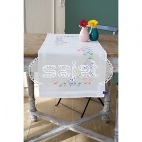 kreuzstichläufer vrolijke bloemen, wit