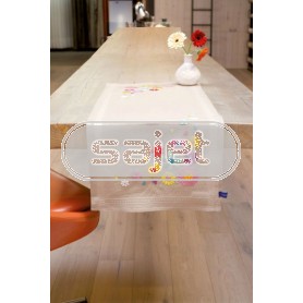 kreuzstichläufer fleurige bloemen, beige