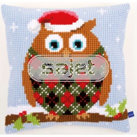 kreuzstichkissen kerstuil in wintersfeer