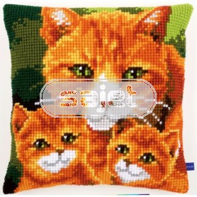 kreuzstichkissen rode poes met kittens