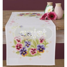 läufer koolmeesje met viooltjes, wit auf aida