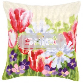 kreuzstichkissen lente bloemenveld