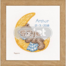 stickpackung popcorn bear, slapend op maan, geburt arthur