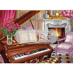 stramin + garnpaket, pianoscene met rozen