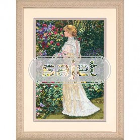 stickpackung dame in bloementuin