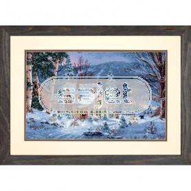 stickpackung bergdorp in wintersfeer