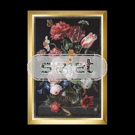 stickpackung jan davidsz, stilleben, bloemen in glazen vaas op zwart 