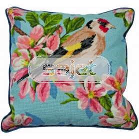 halber kreuzstichkissen goudvink op bloesemtak