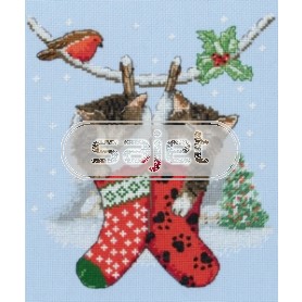 stickpackung poezen bungelend in kerstsok