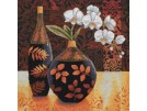 stickpackung stilleben, vaas/bloemen met fles