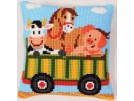 kreuzstichkissen bauernhof, tractor-kar met dieren-1