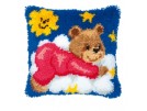 knüpfkissen teddybeer op wolk, rose