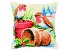 kreuzstichkissen roodborstjes/bloempotten in wintersfeer