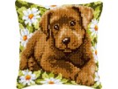 kreuzstichkissen labradorpup in bloemenveld
