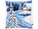 kreuzstichkissen winterlandschap in kerstsfeer