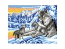 stramin wolf met jongen in wintersfeer