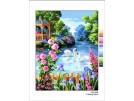 stramin + garnpaket, zwanen met bloemen